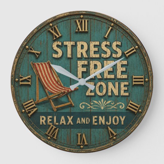 Stress Free Zone Rustic Beach House Decor Grote Klok (Voorkant)