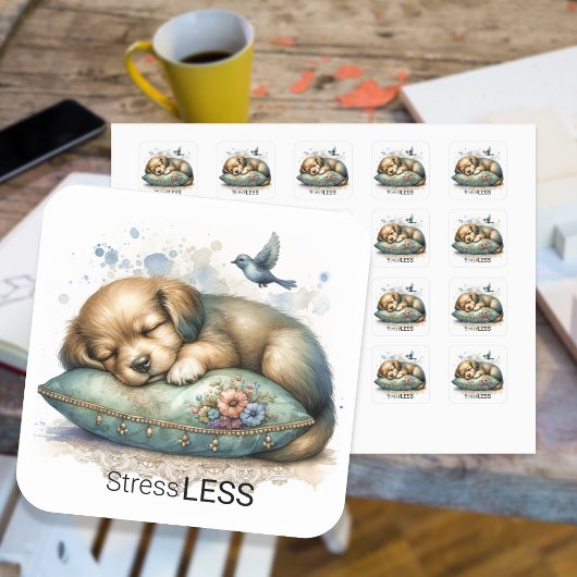 Stress Minder Schattigee aangepaste puppy Vierkante Sticker
