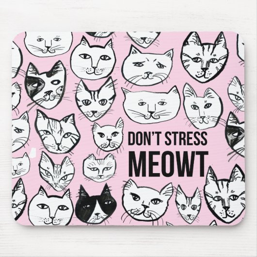 Stress niet MEOWT Cat Head Pattern roze Muismat (Voorkant)