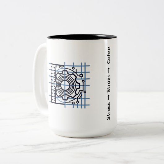 Stress → Strain → Coffee | Mechanical Engineer Mug Tweekleurige Koffiemok (Voorkant links)