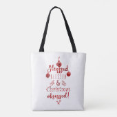 Stressed Blessed & Christmas Obsessed Red White Tote Bag (Achterkant)