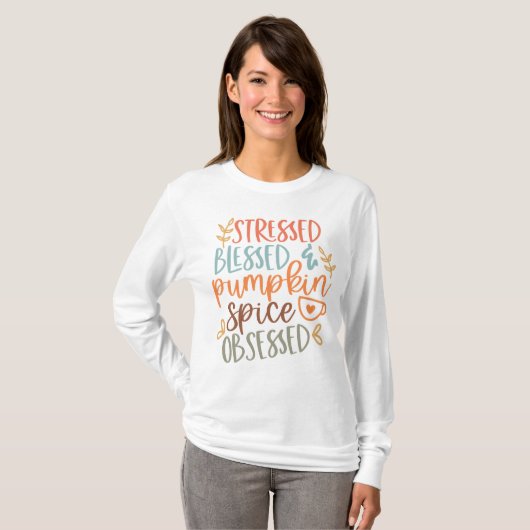 Stressed Blessed & Pumpkin Spice geobsedeerde Herf T-shirt (Voorkant volledig)