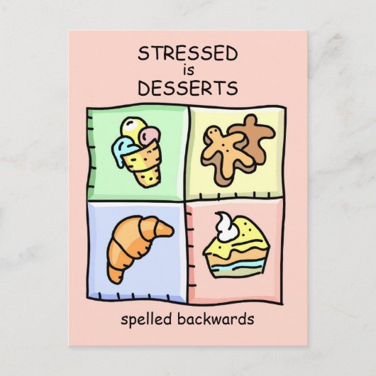 STRESSED is DE DESSERTS achteruit gespeld Briefkaart (Voorkant)