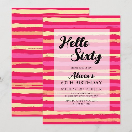 Stressed Stripes Roze Kleurrijke 60ste Verjaardag Kaart (Voorkant / Achterkant)