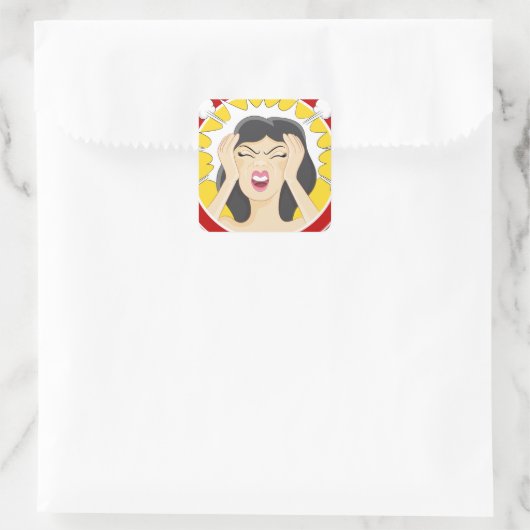 Stressed Woman Cartoon Vierkante Sticker (Tas)