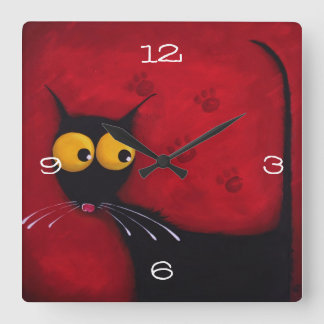 Stressie cat Clock Vierkante Klok