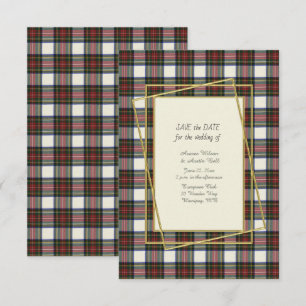 Stressthedress Modern Tartan met Gold Lijst Save The Date
