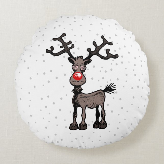Stressvolle Kerstmis met Rudolf Rond Kussen (Voorkant)