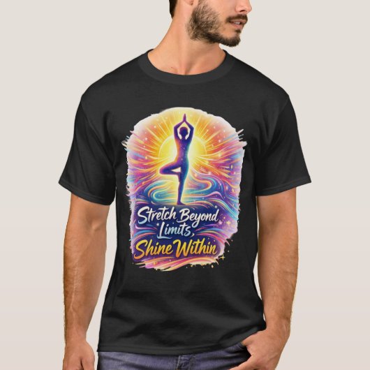 Stretch Beyond Limits Bold Yoga Energie T-shirt (Voorkant)