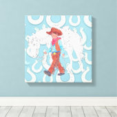Stretch Canvas Jonge Cowboy en Paard (Insitu (Houten vloer))