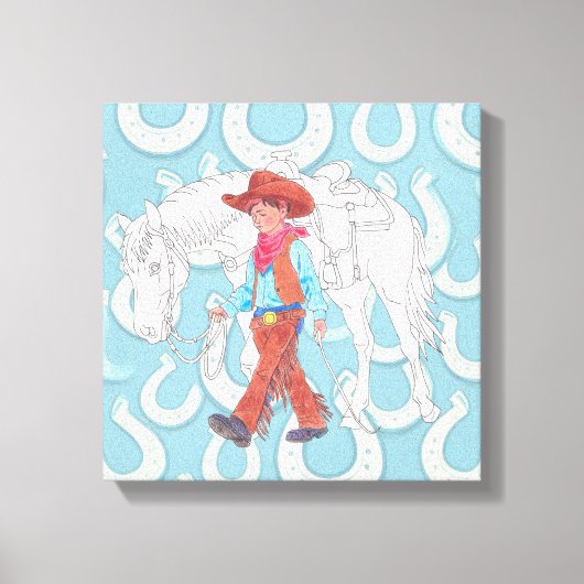 Stretch Canvas Jonge Cowboy en Paard (Voorkant)