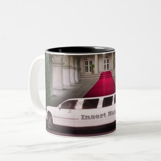 Stretch Limo met jouw naam Tweekleurige Koffiemok (Voorkant links)