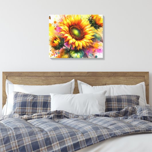 Stretched Canvas Art - Mooie gele zonnebloem Afdruk (Insitu (Slaapkamer))