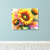 Stretched Canvas Art - Mooie gele zonnebloem Afdruk (Insitu (Houten vloer))