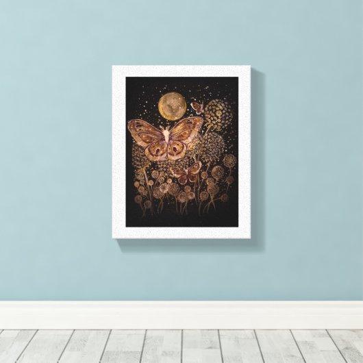 Stretched Canvas - Moths, Moon en Paardenbloem (Insitu (Houten vloer))