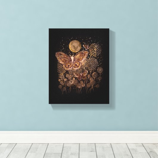Stretched Canvas - Moths, Moon en Paardenbloem (Insitu (Houten vloer))
