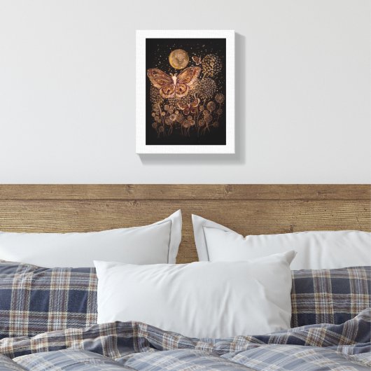 Stretched Canvas - Moths, Moon en Paardenbloem Afdruk (Insitu (Slaapkamer))