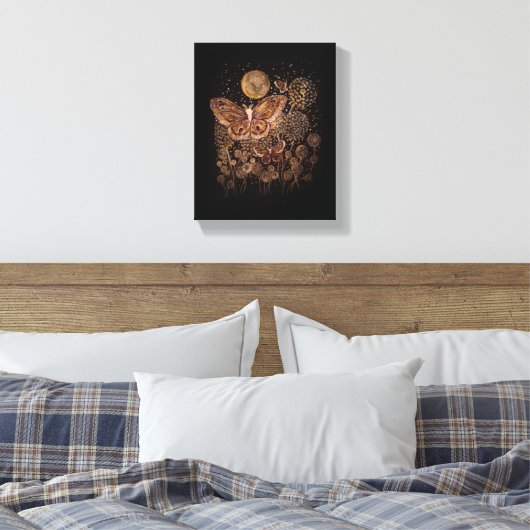 Stretched Canvas - Moths, Moon en Paardenbloem Afdruk (Insitu (Slaapkamer))