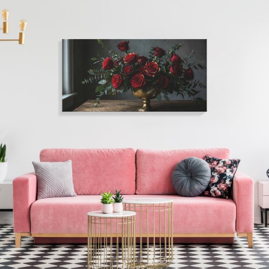 Stretched Canvas Print Dark Florals (Insitu (Woonkamer))