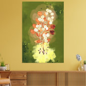 Stretched Canvas Print flowers on green background (Insitu (Woonkamer))