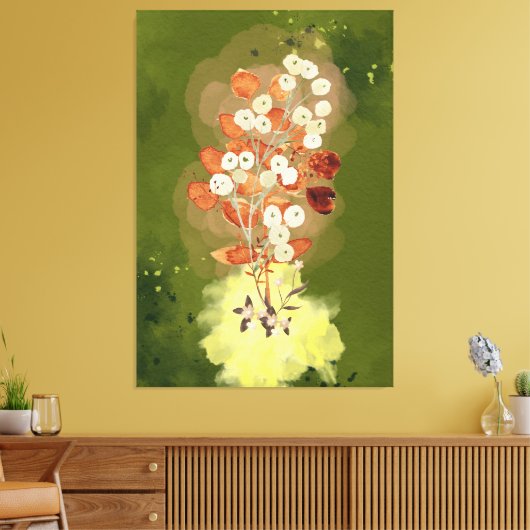 Stretched Canvas Print flowers on green background (Insitu (Woonkamer))