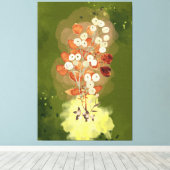 Stretched Canvas Print flowers on green background (Insitu (Houten vloer))