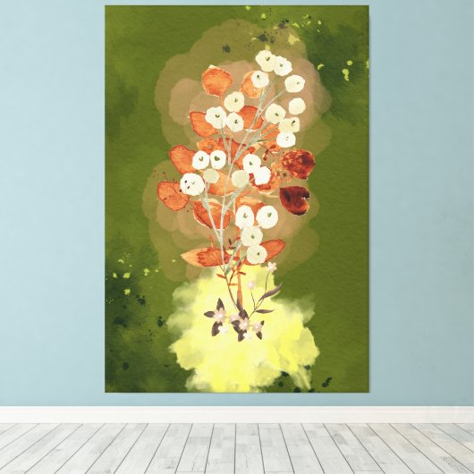 Stretched Canvas Print flowers on green background (Insitu (Houten vloer))
