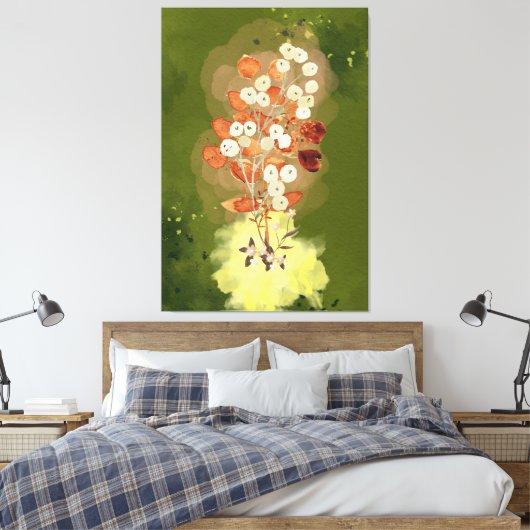 Stretched Canvas Print flowers on green background (Insitu (Slaapkamer))