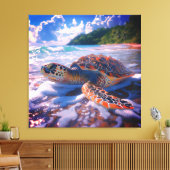 Stretched Canvas Print of Ocean Turtle (Insitu (Woonkamer))