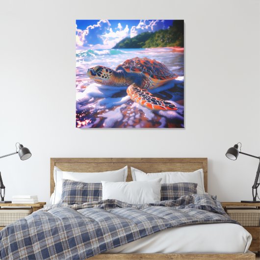 Stretched Canvas Print of Ocean Turtle (Insitu (Slaapkamer))