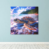Stretched Canvas Print of Ocean Turtle (Insitu (Houten vloer))