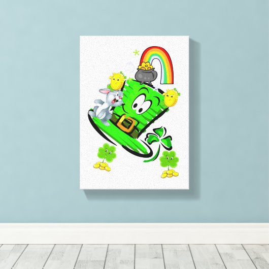 Stretched Canvas Print St. Patrick's Day Rabbit (Insitu (Houten vloer))