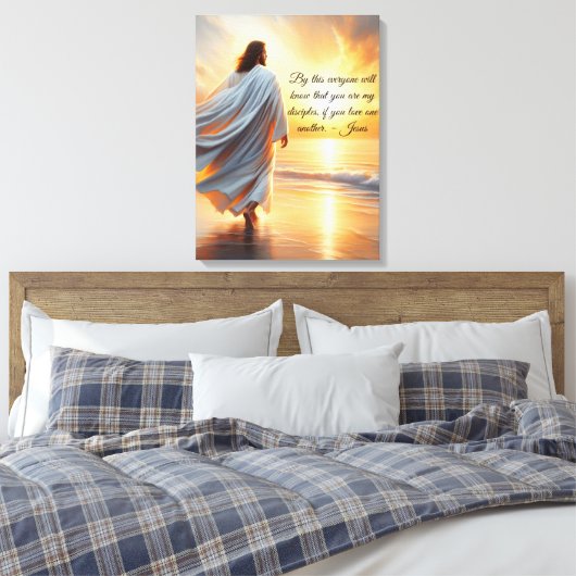 Stretched Canvas Print with Jesus and Quote (Insitu (Slaapkamer))