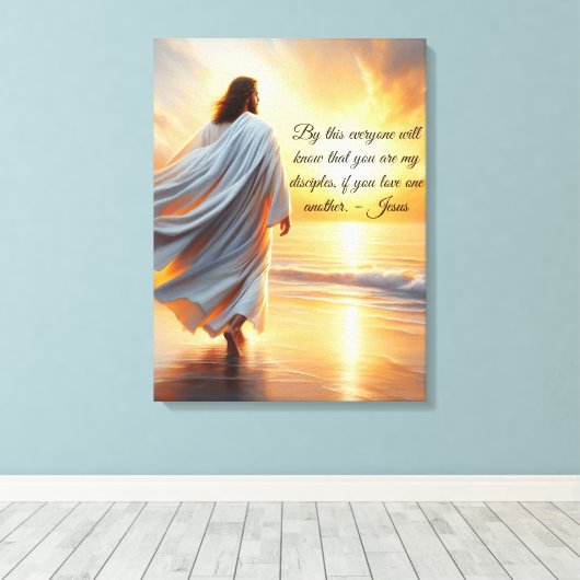 Stretched Canvas Print with Jesus and Quote (Insitu (Houten vloer))