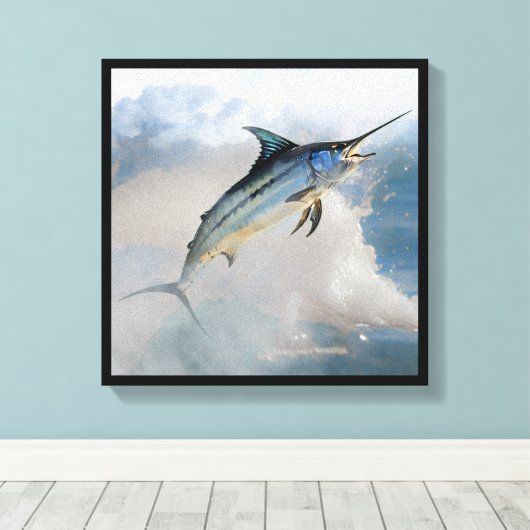 Stretched Canvas Print with Jumping Marlin (Insitu (Houten vloer))