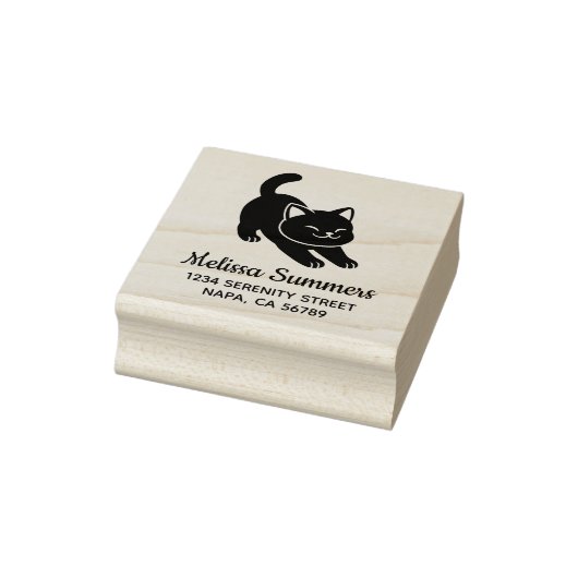 Stretching Black Cat Address Rubberstempel (Stempel)