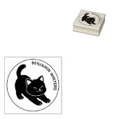 Stretching Black Cat Custom Text Rubberstempel (Gestempeld)
