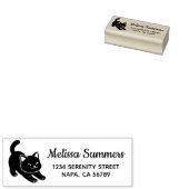 Stretching Black Cat Return Address Rubberstempel (Gestempeld)