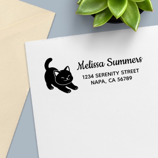 Stretching Black Cat Return Address Zelfinktende Stempel