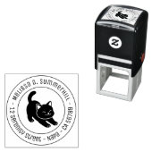 Stretching Black Cat Round Address Zelfinktende Stempel (In situ)