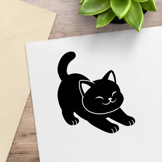 Stretching Black Cat Rubberstempel