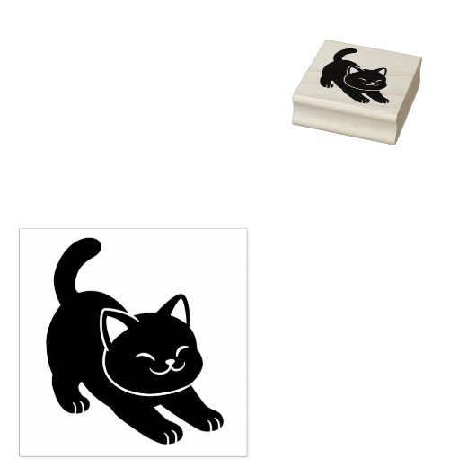 Stretching Black Cat Rubberstempel (Gestempeld)