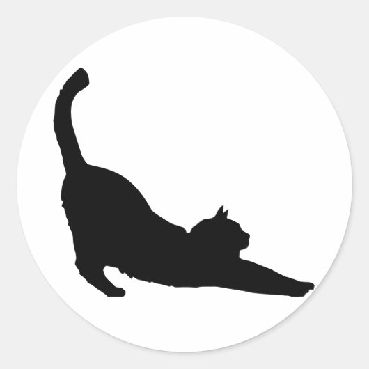 Stretching Black Cat Silhouet Ronde Sticker (Voorkant)