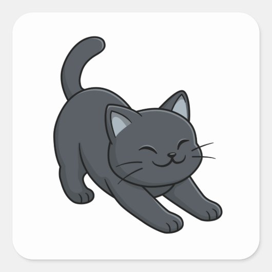 Stretching Black Cat Vierkante Sticker (Voorkant)