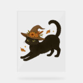Stretching Black Cat – Witchy Autumn Classic T-Shi Acryl Bord (Voorkant)