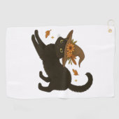 Stretching Black Cat – Witchy Autumn Classic T-Shi Golfhanddoek (Horizontaal)