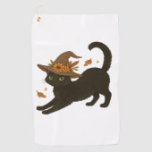 Stretching Black Cat – Witchy Autumn Classic T-Shi Golfhanddoek (Voorkant)