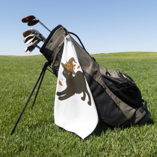 Stretching Black Cat – Witchy Autumn Classic T-Shi Golfhanddoek (Groen)