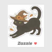 Stretching Black Cat – Witchy Autumn Classic T-Shi Sticker (Vel)