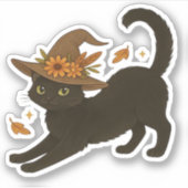 Stretching Black Cat – Witchy Autumn Classic T-Shi Sticker (Voorkant)